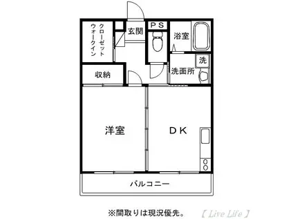 ハイグレードカワサキ(1DK/1階)の間取り写真