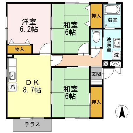 ステーブル長嶺A棟(3DK/1階)の間取り写真