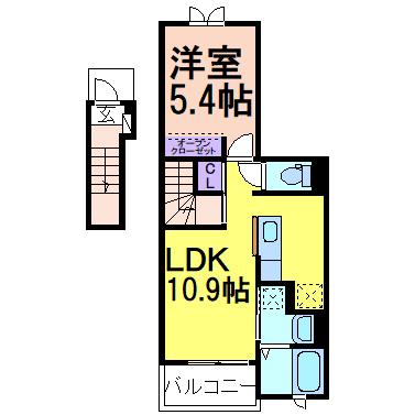 リェス ドヴァリェーツ(1LDK/2階)の間取り写真