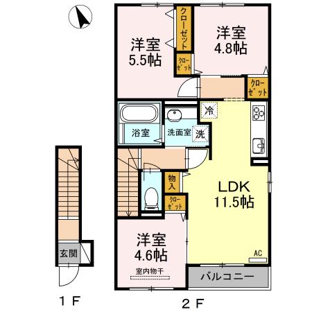 フェリスディア A棟(3LDK/2階)の間取り写真