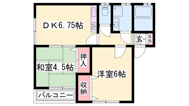 山本ハイツ(2DK/2階)の間取り写真