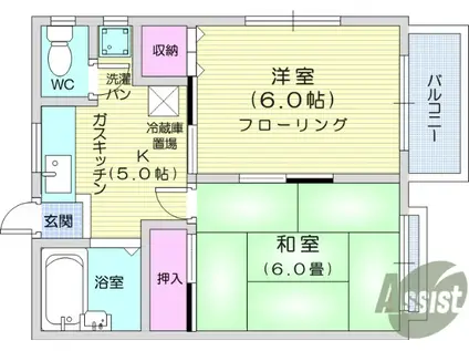 ツインファミールA棟(2K/1階)の間取り写真