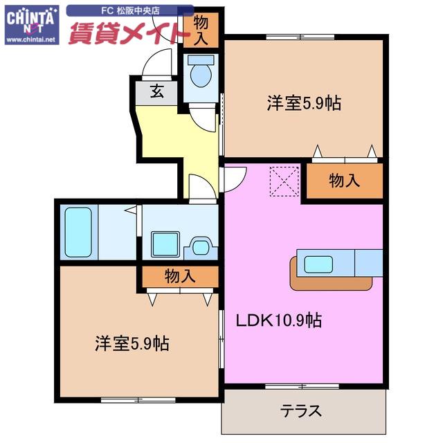 メゾン アンジュD棟(2LDK/1階)の間取り写真