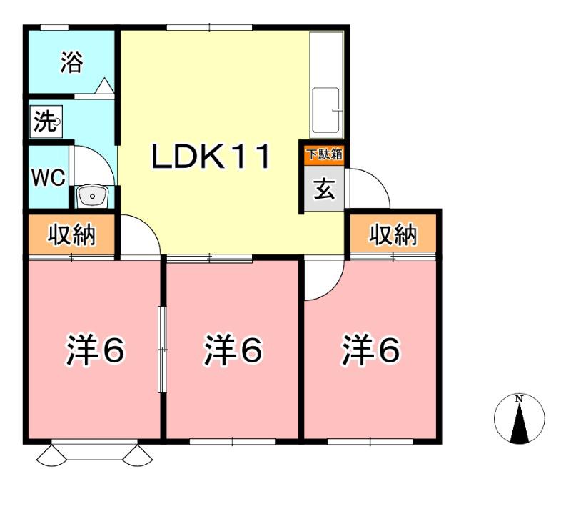 アパートメント明石 A(3LDK/2階)の間取り写真