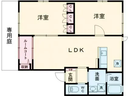 ひびきのハイム B棟(2LDK/1階)の間取り写真