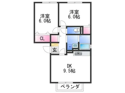 J-ロイネット(2DK/1階)の間取り写真