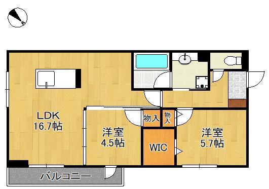 D-ROOM浅生(2LDK/3階)の間取り写真
