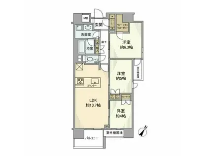 リビオレゾン人形町(3LDK/6階)の間取り写真