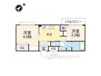 ロードアップ牧野(2K/2階)の間取り写真