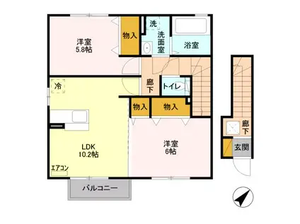 エスペランサB(2LDK/2階)の間取り写真