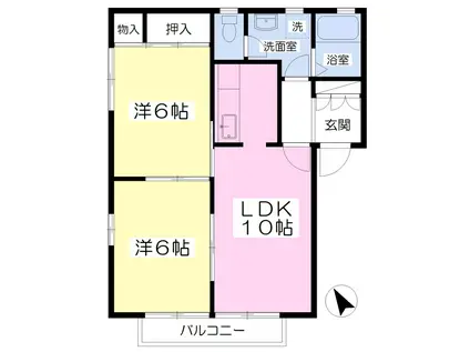 SLハイツ 1号棟(2LDK/1階)の間取り写真