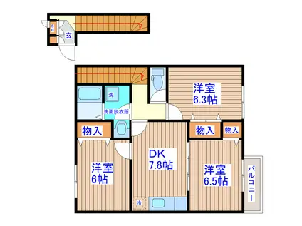 サニーフィールドハウスA(3DK/2階)の間取り写真