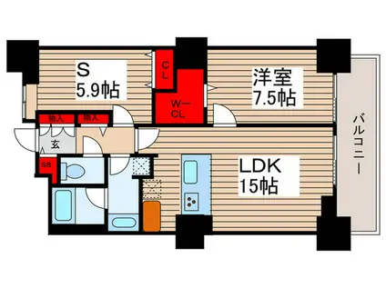 ロイヤルパークスタワー南千住(1SLDK/20階)の間取り写真