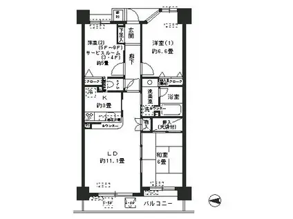 コスモ葛西臨海公園ロイヤルコート(3LDK/5階)の間取り写真