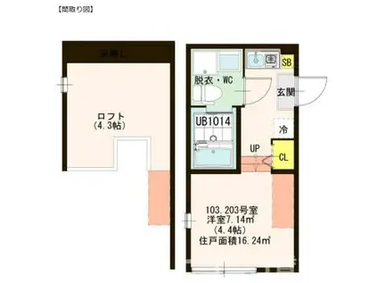 ハーモニーテラス宝町(1K/2階)の間取り写真