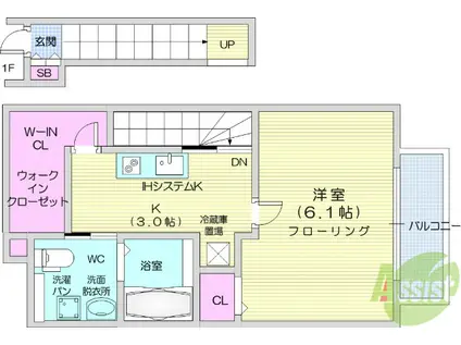 シンティラーレ小松島(1K/2階)の間取り写真