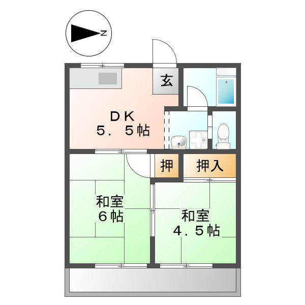 ハイツサンローラン(2DK/2階)の間取り写真