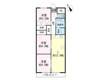 メゾン興国(3LDK/3階)の間取り写真