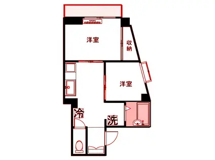 三木ビル(2K/4階)の間取り写真