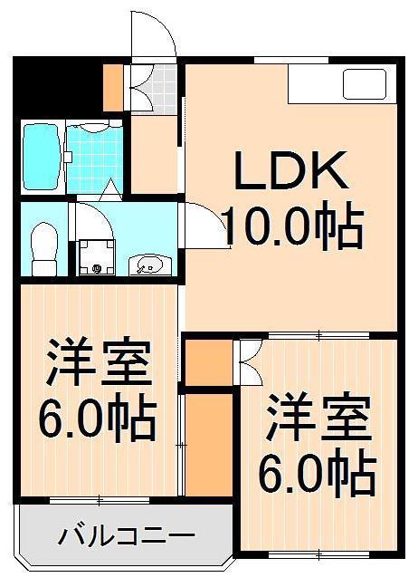 コーポ柳川(2LDK/3階)の間取り写真