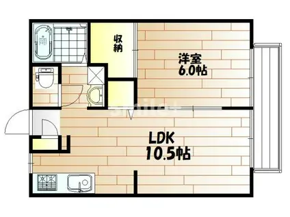 ハートピア5番館(1LDK/2階)の間取り写真
