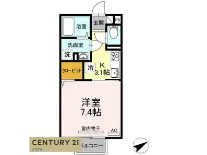 カレッジタウンD棟(1K/1階)の間取り写真