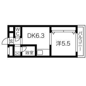 ウエスト35(1DK/6階)の間取り写真