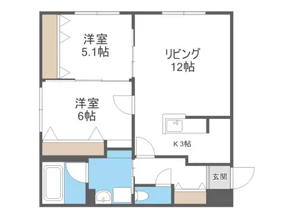 PRIME COURT 月寒西(2LDK/4階)の間取り写真