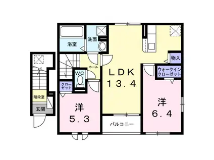 ラ・ルーエ II(2LDK/2階)の間取り写真