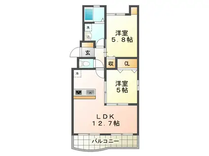 パールハイツ(2LDK/4階)の間取り写真