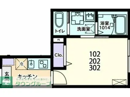 パークテラス大和(1K/3階)の間取り写真