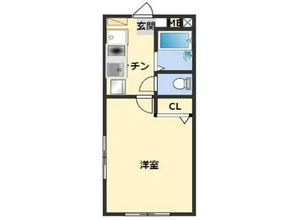 サクシードハイツ北条(1K/1階)の間取り写真