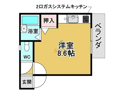 ドミール曽根(ワンルーム/2階)の間取り写真