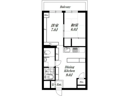 マンション白金台(2DK/5階)の間取り写真