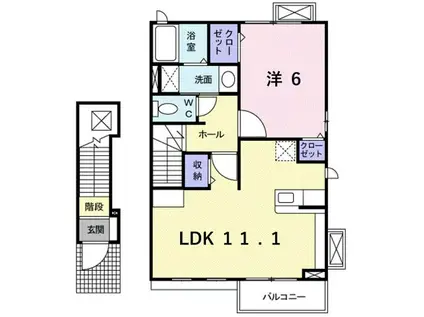グリーンアベニュー E(1LDK/2階)の間取り写真