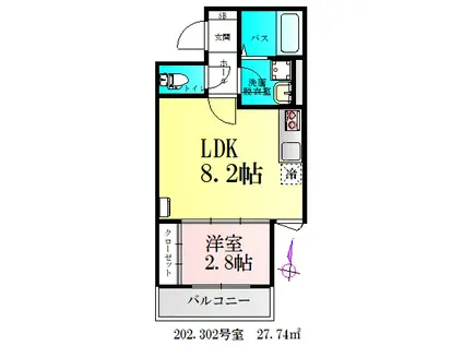 BAU宮町II(1LDK/3階)の間取り写真