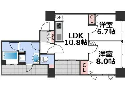 アルグラッドザ・タワー心斎橋(2LDK/15階)の間取り写真