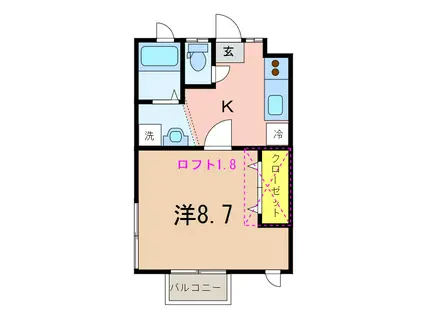 ビューハイツB(1K/2階)の間取り写真