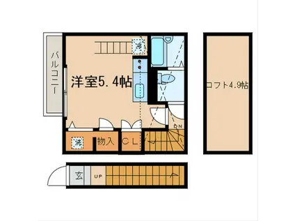 バラード三茶ドゥミメゾネット(ワンルーム/2階)の間取り写真