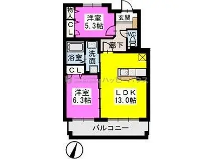 ボワ リジェール(2LDK/2階)の間取り写真