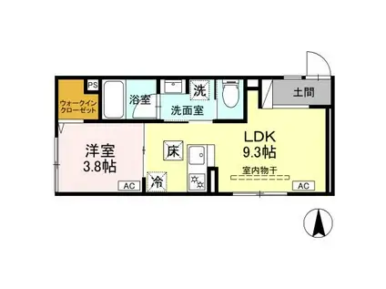 セレスティア竹ノ塚(1LDK/1階)の間取り写真