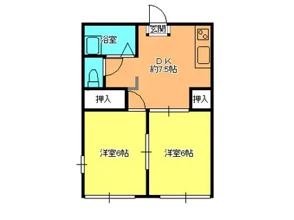 ウエストハイツ(2DK/1階)の間取り写真