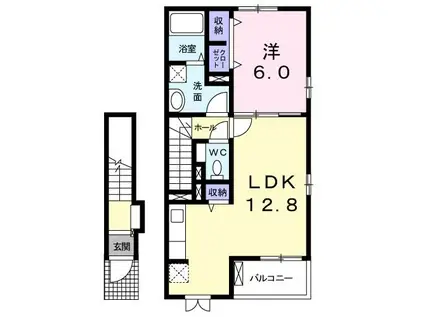フラワータウン フェイジョア(1LDK/2階)の間取り写真