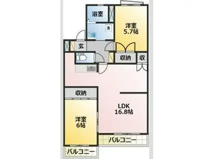 ファミール丁田(2LDK/1階)の間取り写真
