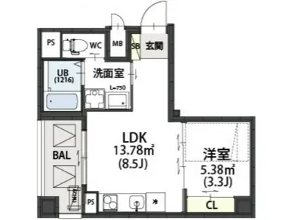E-BONHEUR尼崎(1LDK/5階)の間取り写真