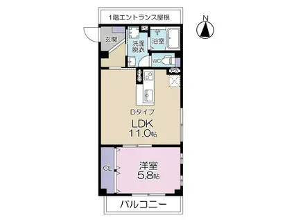 グレイスコート寿宝(1LDK/2階)の間取り写真