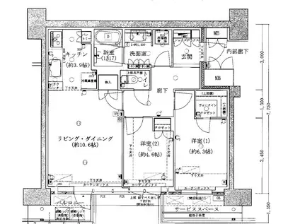 北浜ミッドタワー(2LDK/25階)の間取り写真