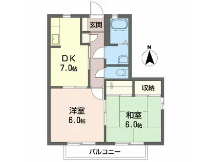 グリーンルーフ大冠(2DK/1階)の間取り写真
