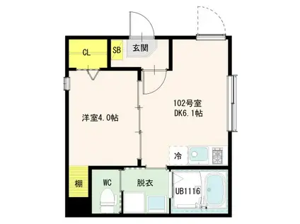 プランシッド千住緑町(1DK/1階)の間取り写真