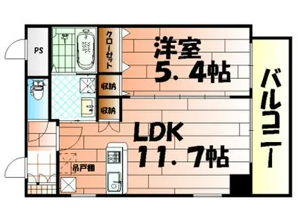 ハイコート浅野(1LDK/4階)の間取り写真